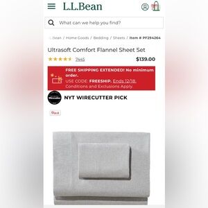 L.L.Bean King Flannel Sheet set used once top sheet and fitted bottom sheet